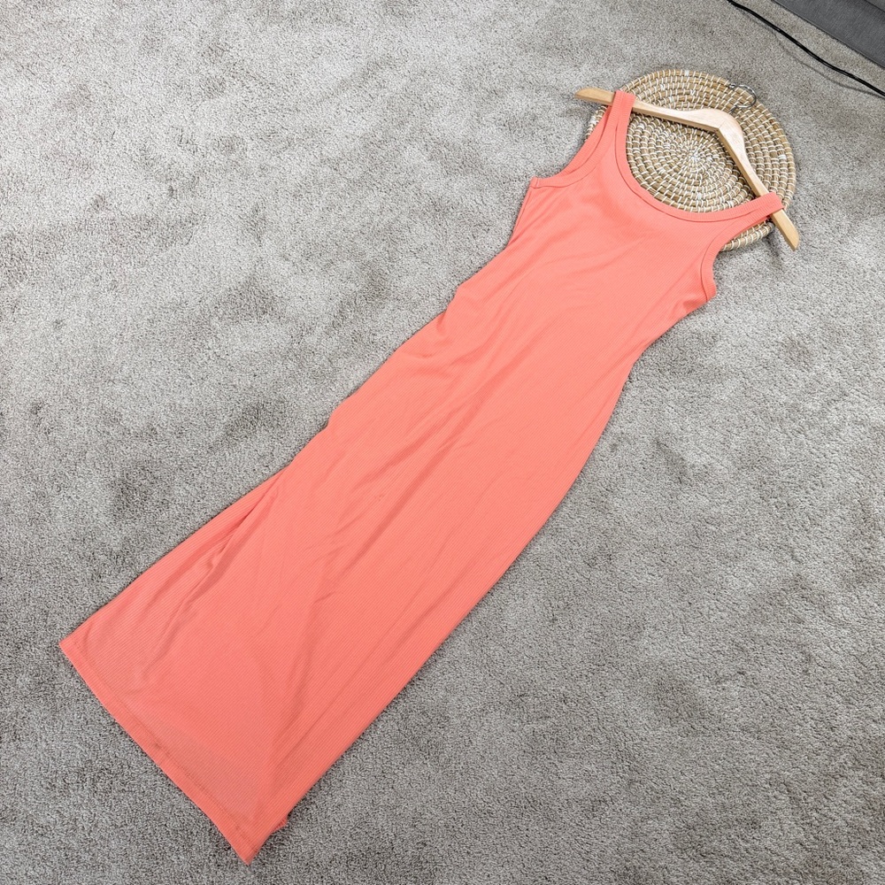 L*Space Wome’s Sandpiper Maxi Dress Sleeveless Ribbed Side Ruched Putty Orange S - Picture 7 of 14